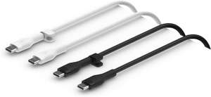 Belkin BoostCharge Flex silikonowy kabel do ładowania USB-C/USBC, certyfikat USB-IF, do szybkiego ładowania z Power Delivery PD, 2 x 1m