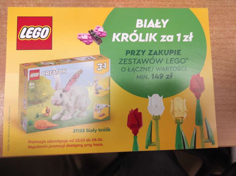 Zestaw Lego creator biały królik 31133 za 1 zł przy zakupie lego za min. 149 zł.