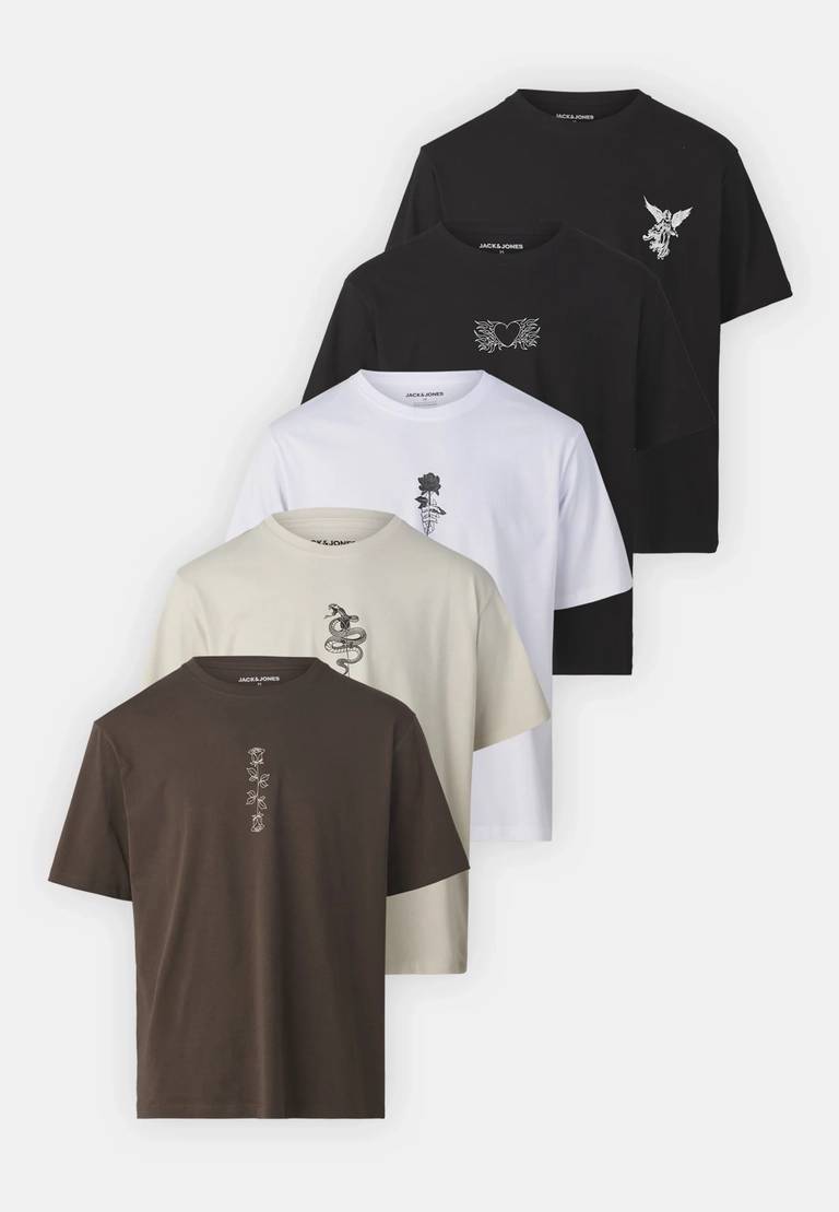 Jack & Jones 5 PACK - T-shirt z nadrukiem - 100% Bawełna