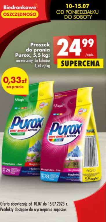 Proszek do prania Purox 5,5 kg (33gr/pranie) @Biedronka