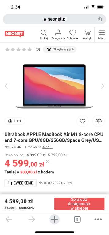 Laptop MacBook Air M1 8GB 256GB