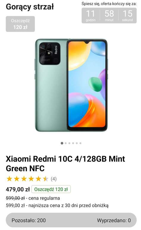 Smartfon Xiaomi Redmi 10C 4/128GB Mint Green NFC