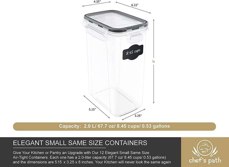 Zestaw 12 pojemników z pokrywką do przechowywania żywności Chef's Path (każdy o pojemności 2 litrów) @ Amazon