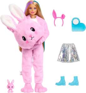 Barbie Cutie Reveal - Lalka z kostiumem króliczka i 10 niespodziankami, w tym minizwierzątkiem + zmiana koloru, HHG19
