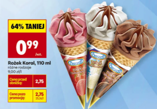 Lody w rożku Koral 110ml i inne @Biedronka