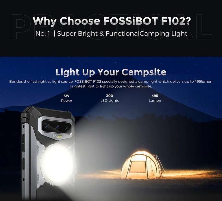Pancerny smartfon FOSSiBOT F102 12GB/256GB (16500mAh 33W, 6.58" FHD+, latarka 495 lumenów) | Wysyłka z EU | $175.94 @ Geekbuying.com