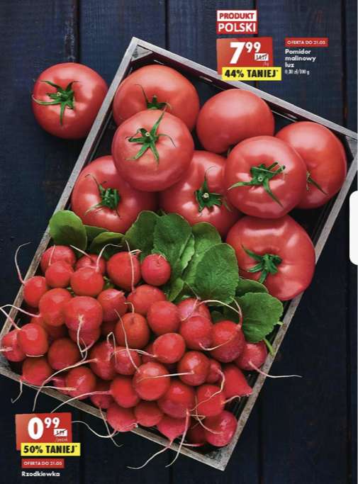 Pomidory malinowe1kg - 7,99 i rzodkiewka - 0,99zł | Biedronka