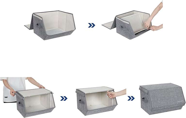 SONGMICS Pudełko do przechowywania, 2 sztuki, składane pudełko materiałowe, pokrywa z magnetyczną klapką, metalowa rama, 38 x 26,5/35 x 25