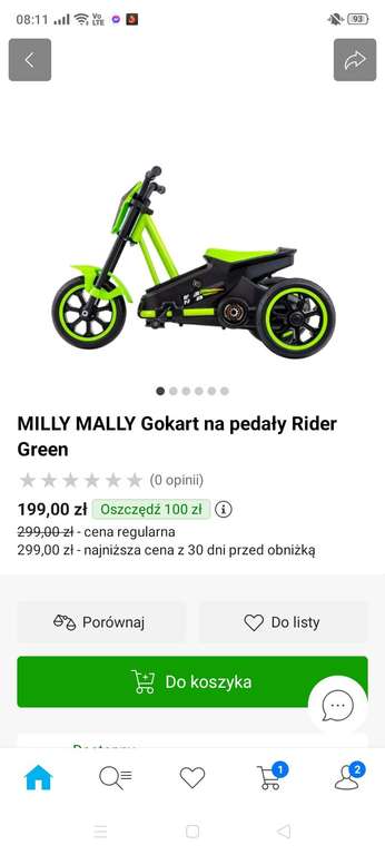 MILLY MALLY Gokart na pedały Rider Green