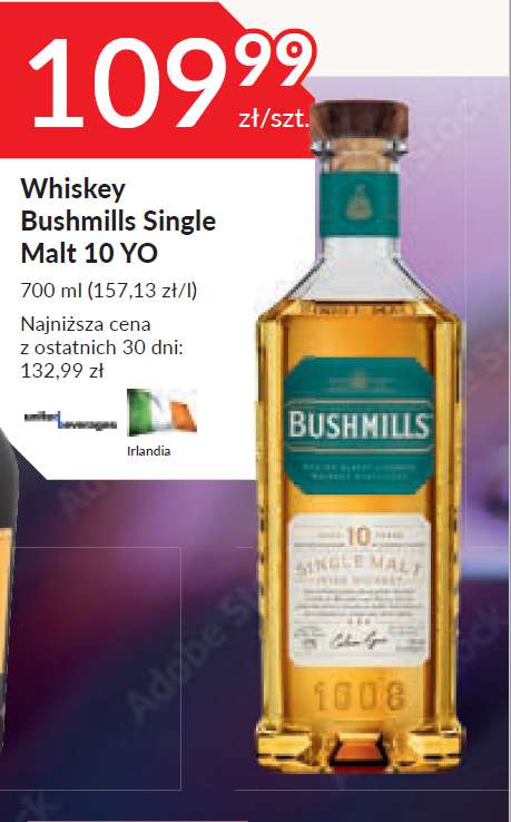 Whiskey irlandzka Bushmills Single Malt 10 YO 700 ml - w sklepach Stokrotka