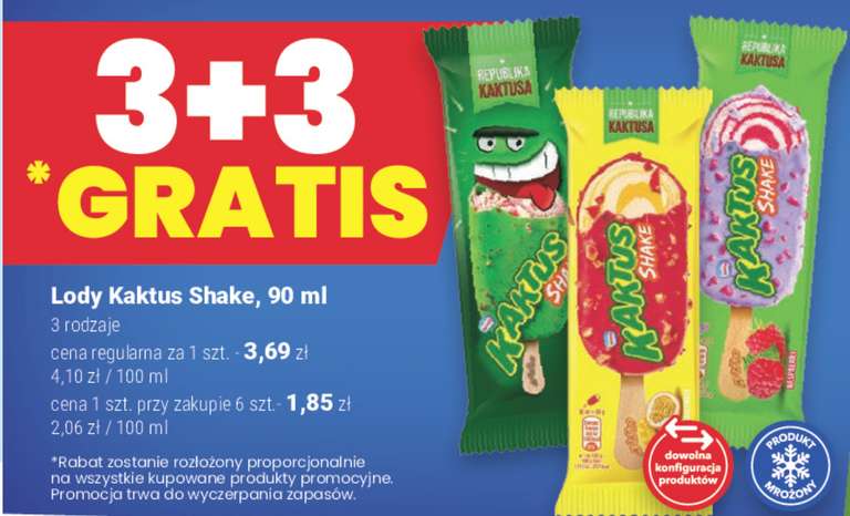 Lody Kaktus Shake 90ml różne rodzaje 3+3 gratis @Twój Market
