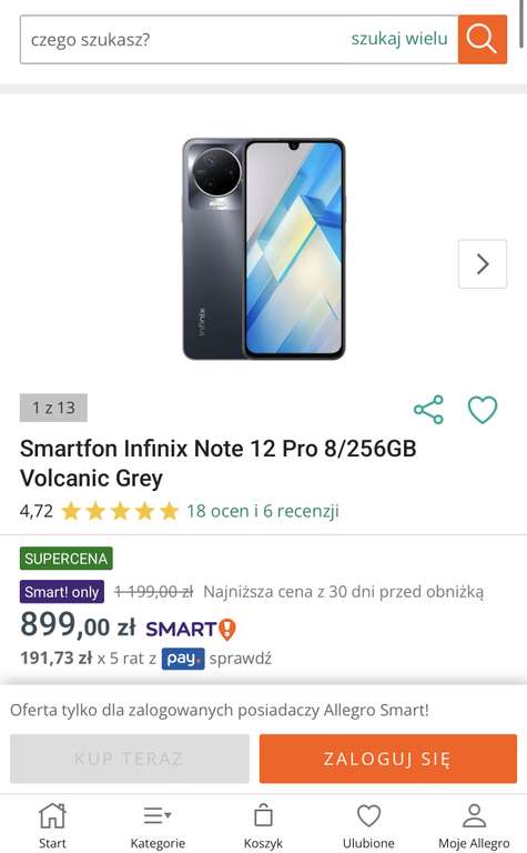 Smartfon Infinix Note 12 Pro 8/256GB Volcanic Gray - Smart Okazja