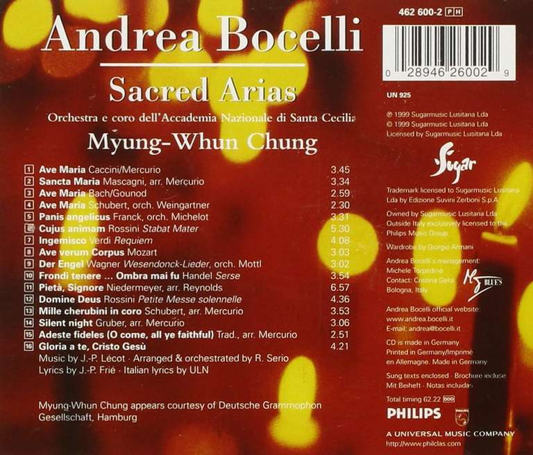 Andrea Bocelli : Sacred Aries (CD)