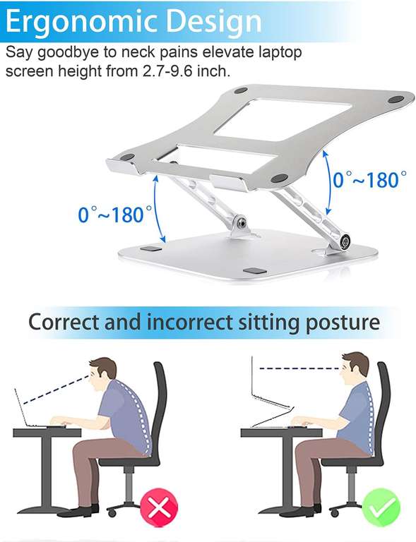 Usoun Stojak pod laptopa, regulowana podstawka pod notebooka, ergonomiczny stojak na biurko, regulowany stojak na laptopa, 10-17"