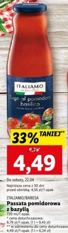 Passata pomidorowa z bazylią Italiamo 720ml. Lidl