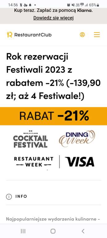 Rok rezerwacji Festiwali 2023 restaurant week