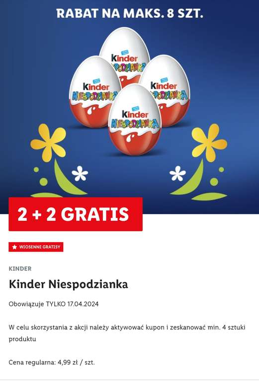 Jajko Kinder Niespodzianka 2+2 gratis Lidl