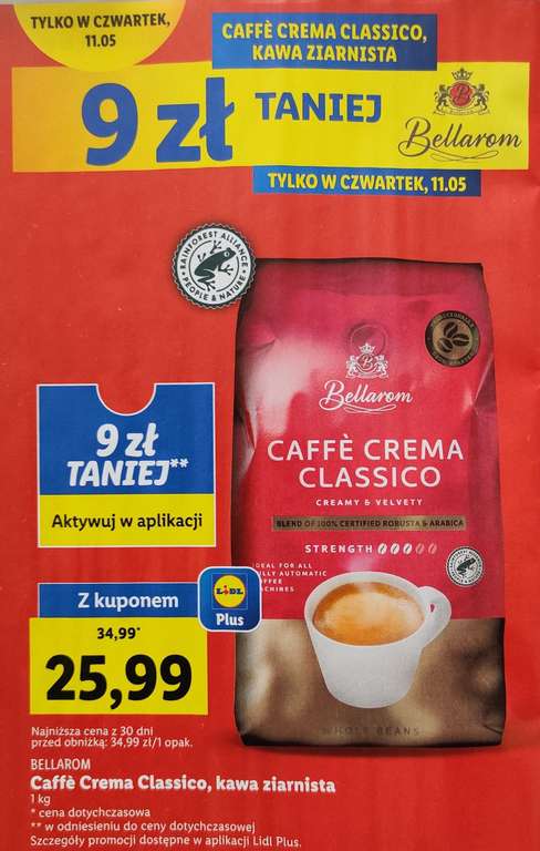 Kawa ziarnista Caffe Crema Classico Bellarom 1kg. LIDL