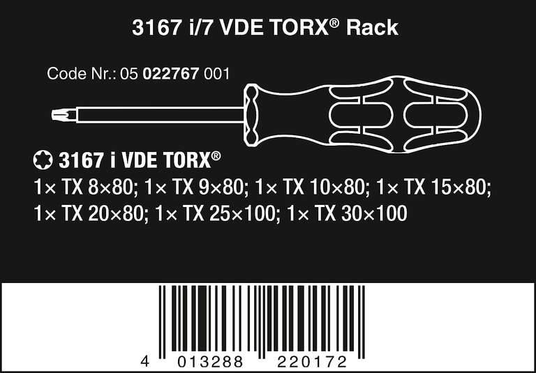 Wera 3167 i/7 VDE izolowany zestaw wkrętaków TORX ze stali nierdzewnej + stojak, 7-częściowy