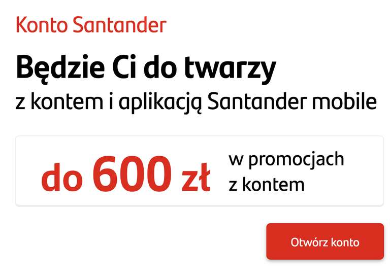 Bonus 500 zł (możliwe 600 zł) za założenie i aktywne korzystanie z konta osobistego @ Santander