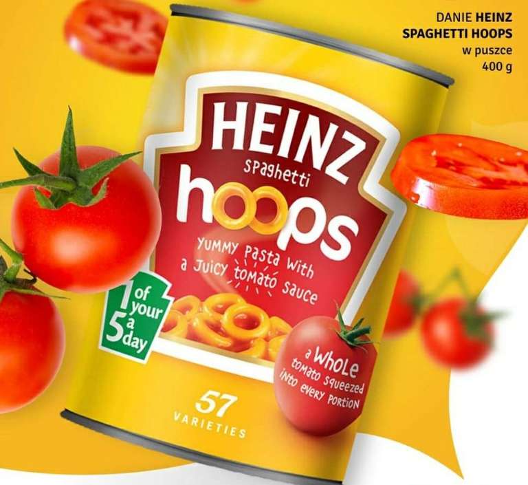 Spaghetti w sosie pomidorowym Hoops marki HEINZ w puszce 400g, w sklepie LIDL