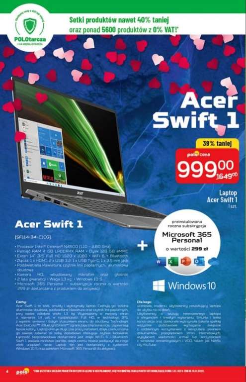 Laptop Acer Swift 1 (+ Microsoft 365 Personal) Polomarket