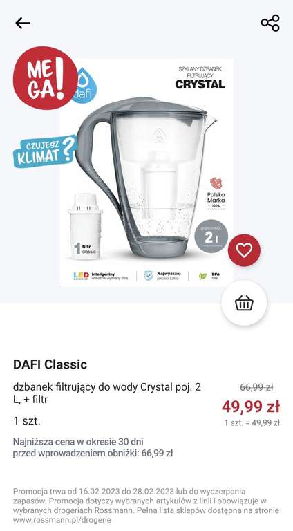 Szklany dzbanek filtrujący Dafi Cristal 2L + 1filtr