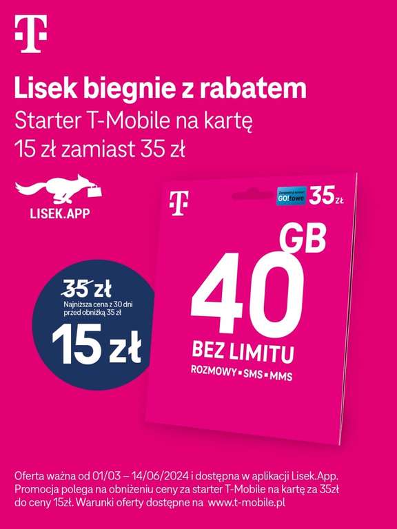 Starter T-Mobile na karte. 15 zł zamiast 35 zł