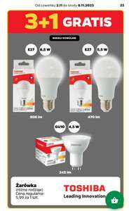 Netto - żarówki LED Toshiba 806 lm (60W), 470 lm (40W) - 2700K warm white 3+1 GRATIS - 4,50 zł/szt - sklepy stacjonarne