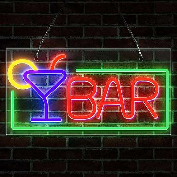 Amyzavls Neonowy szyld LED,, bar, reklama świetlna, 42 x 22 cm, zasilana przez USB, do baru, klubu, pubu, na imprezę, itp.