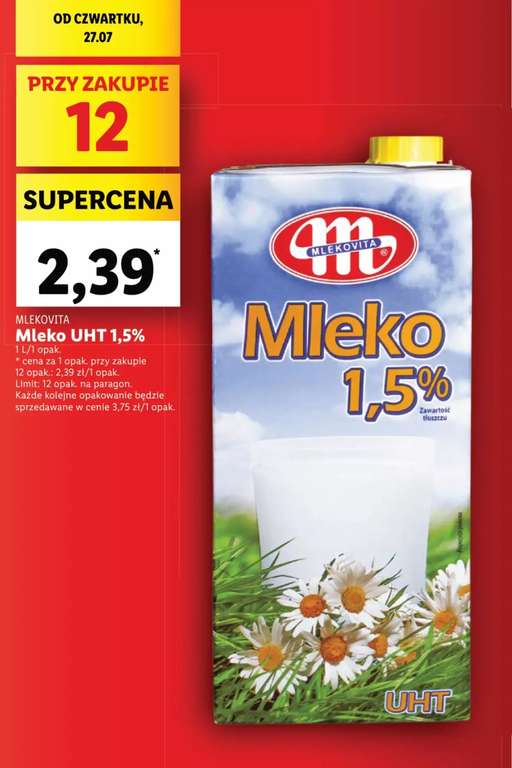 Mleko UHT 1.5% Mlekovita (przy zakupie 12) | Lidl