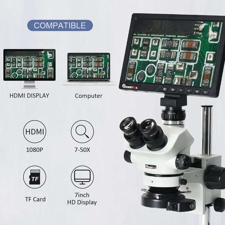 Mikroskop stereoskopowy 7-50x dla elektronika, z ekranem 10", $279,99, wysyłka z PL @ Banggood