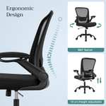 Krzesło biurowe/fotel ze składanymi podłokietnikami i siateczką - SONGMICS OBN37BK