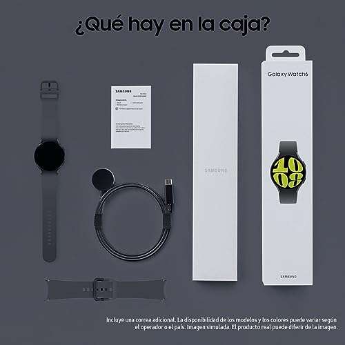Samsung Galaxy Watch6 4G LTE, 44 mm + pasek zapasowy - Smartwatch, monitorowanie stanu zdrowia, śledzenie sportu, czarny (wersja hiszpańska)