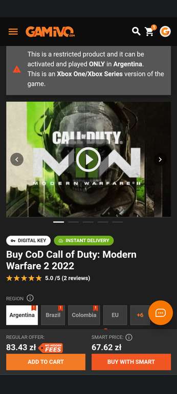 Call of Duty Modern Warfare II 2 Xbox One Series S X wersja miedzygeneracyjna VPN Argentyna