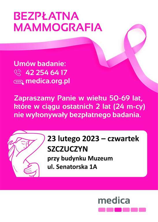 Bezpłatne badania mammograficzne dla Pań w wieku 50-69 lat w Szczuczynie