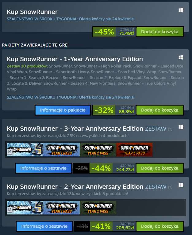Snowrunner - Steam || -45% || 71,49 zł || 1-Year Anniversary Edition 88,39 zł