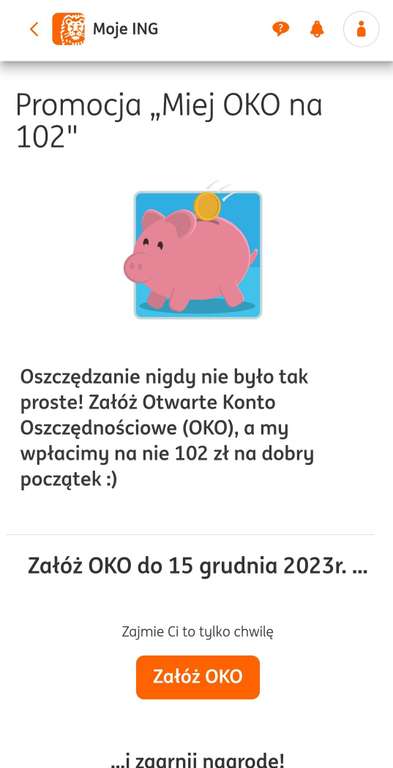 102 zł od ING Bank Śląski za założenie konta oszczędnościowego. Możliwe, że nie dla wszystkich klientów.