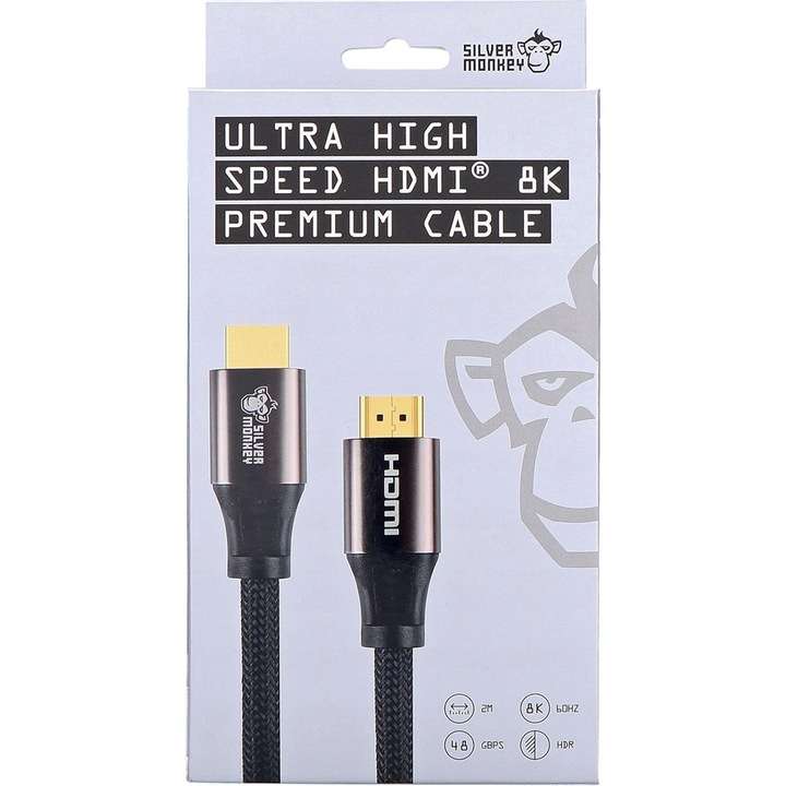 Kabel HDMI v2.1 Silver Monkey HD-020SM2-1, w oplocie, 2m, odb.os.0zł