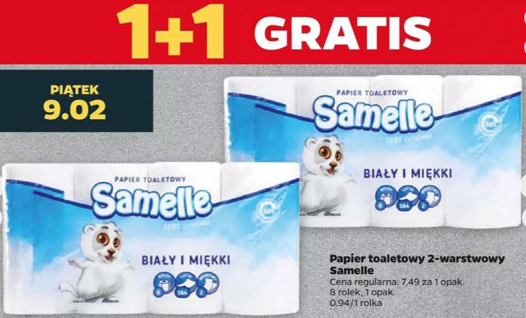 Papier toaletowy 2-warstwowy Samelle (8 rolek) 1+1 gratis @Netto