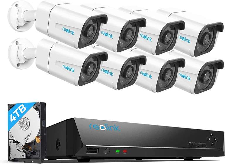 Reolink System monitoringu 4K Ultra HD, 8X kamery IP 8MP PoE, NVR 16 kanałów 4TB HDD do ciągłego nagrywania, noktowizja