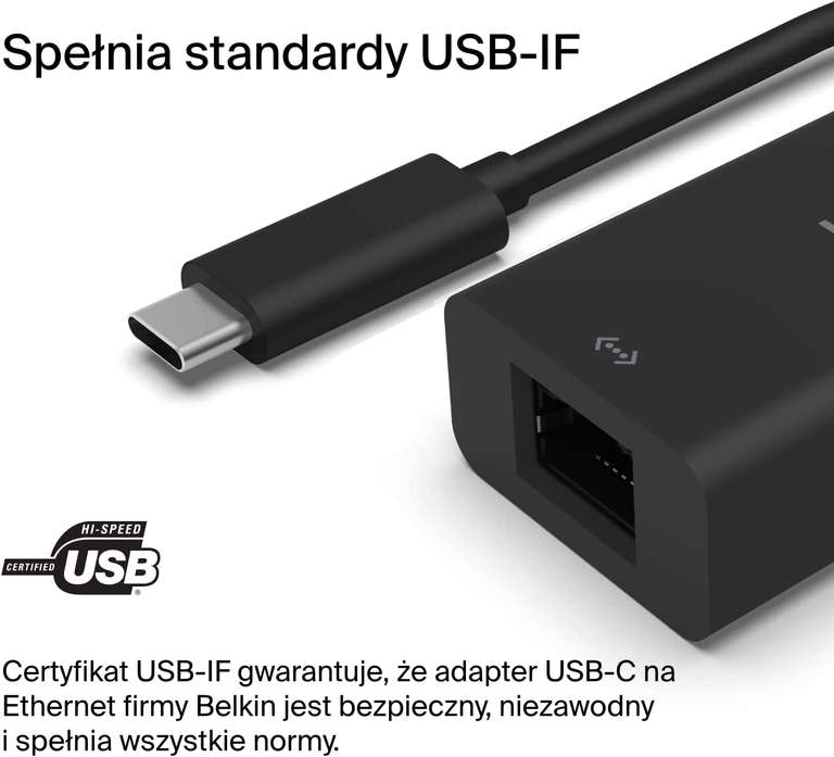 Adapter Belkin USB typu C na 2,5 Gb Ethernet, certyfikat USB-IF Thunderbolt 3 i 4 zgodny z MacBookiem Pro/Air, iPadem Pro, XPS, Surface