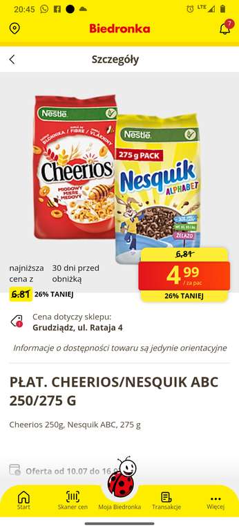 Płatki Nestle 4,99 zł w Biedronce