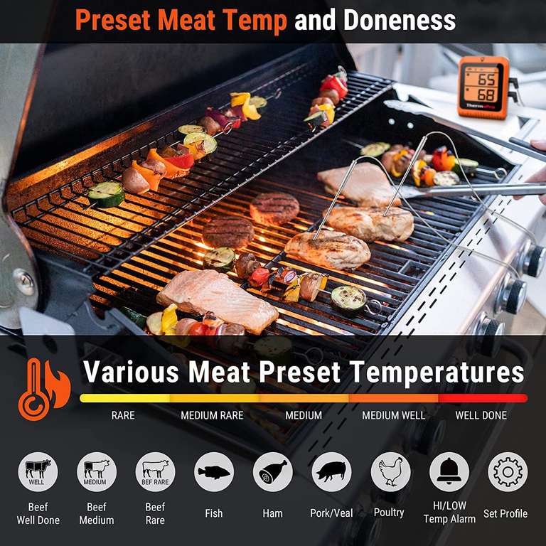 ThermoPro TP25 Bluetooth Termometr do mięsa z 4 sondami temperatury
