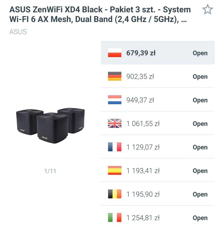 ASUS ZenWiFi XD4 Black - pakiet 3 sztuk - system Wi-FI 6 AX Mesh, Dual Band (2,4 GHz/5GHz), 1800 Mbit/s, 600m2