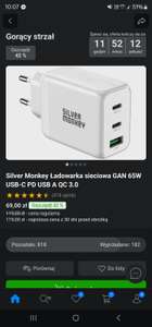 Silver Monkey Ładowarka sieciowa GAN 65W USB-C PD USB A QC 3.0