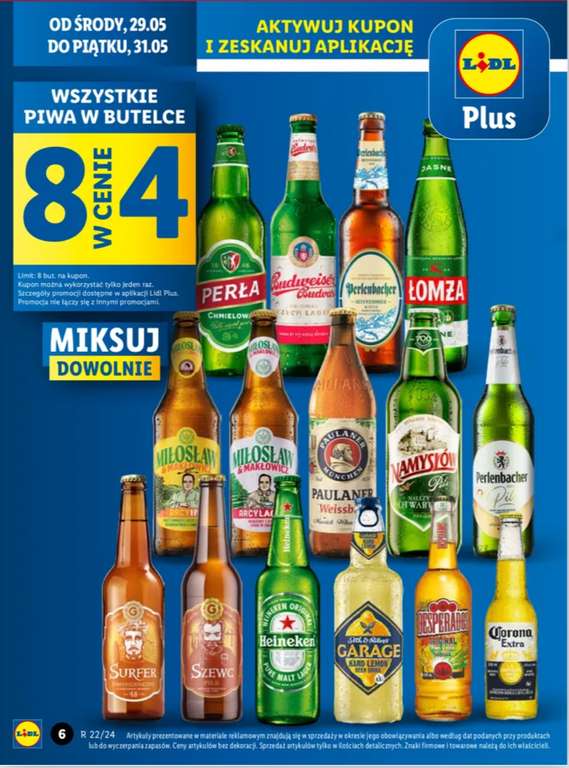 Lidl - Wszystkie piwa w butelce 8 w cenie 4 (29.05 oraz 31.05)