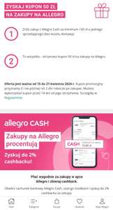 Bon 50 zł za zakup z Allegro Cash dla nwoych za minimum 100 zł @Allegro