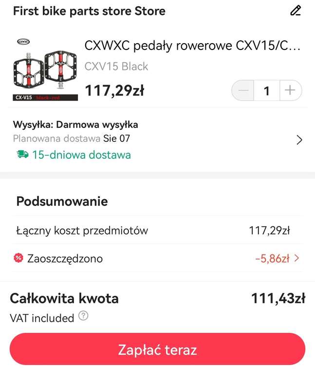 PEDAŁY ROWEROWE platformowe - CXWXC CX-V15 - srebrne $17.05 + $5.19