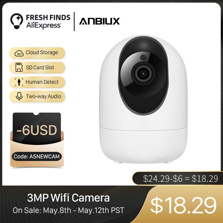 Kamera wewnętrzna ANBIUX 3MP (dwukierunkowe audio, 3MP, tryb nocny) @AliExpress